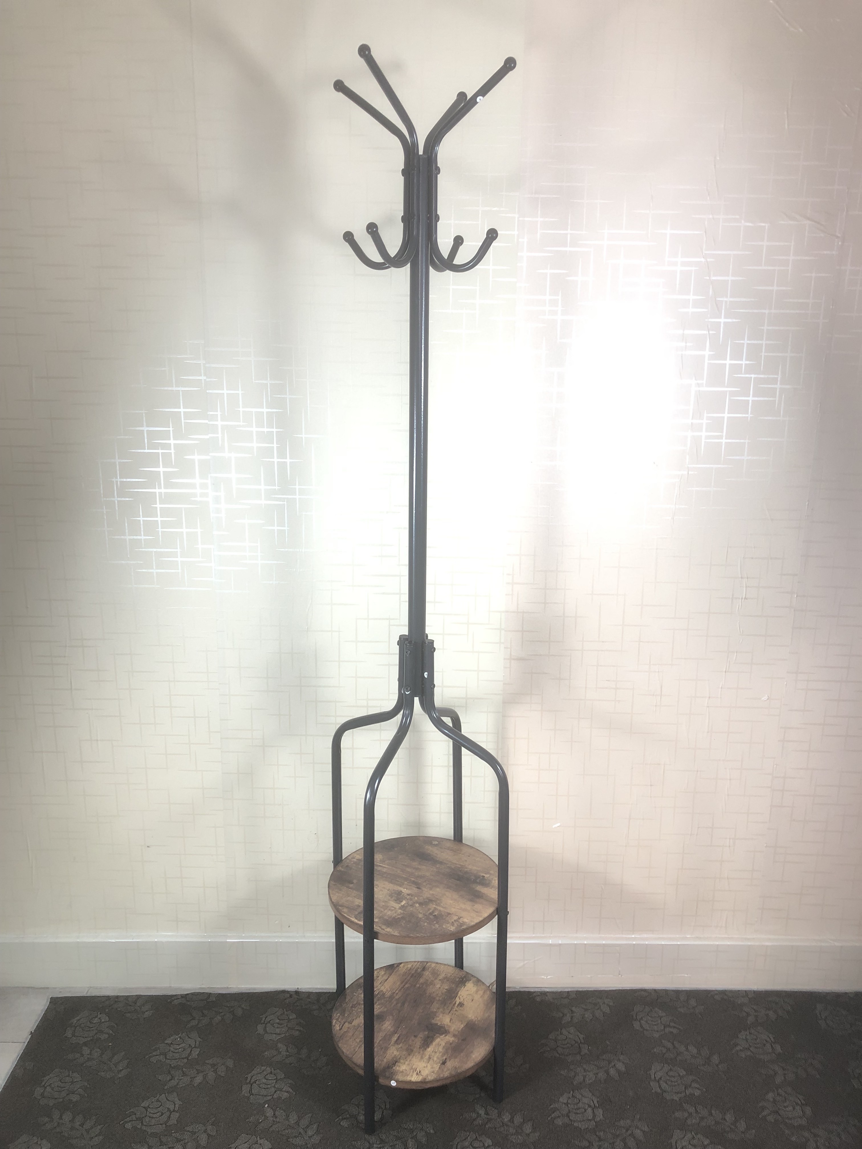 Coat Rack,  Stand with 2 Shelves and 8 Hooks, Hall Tree, Free  Clothes  for Hats, Backpacks, Umbrellas,