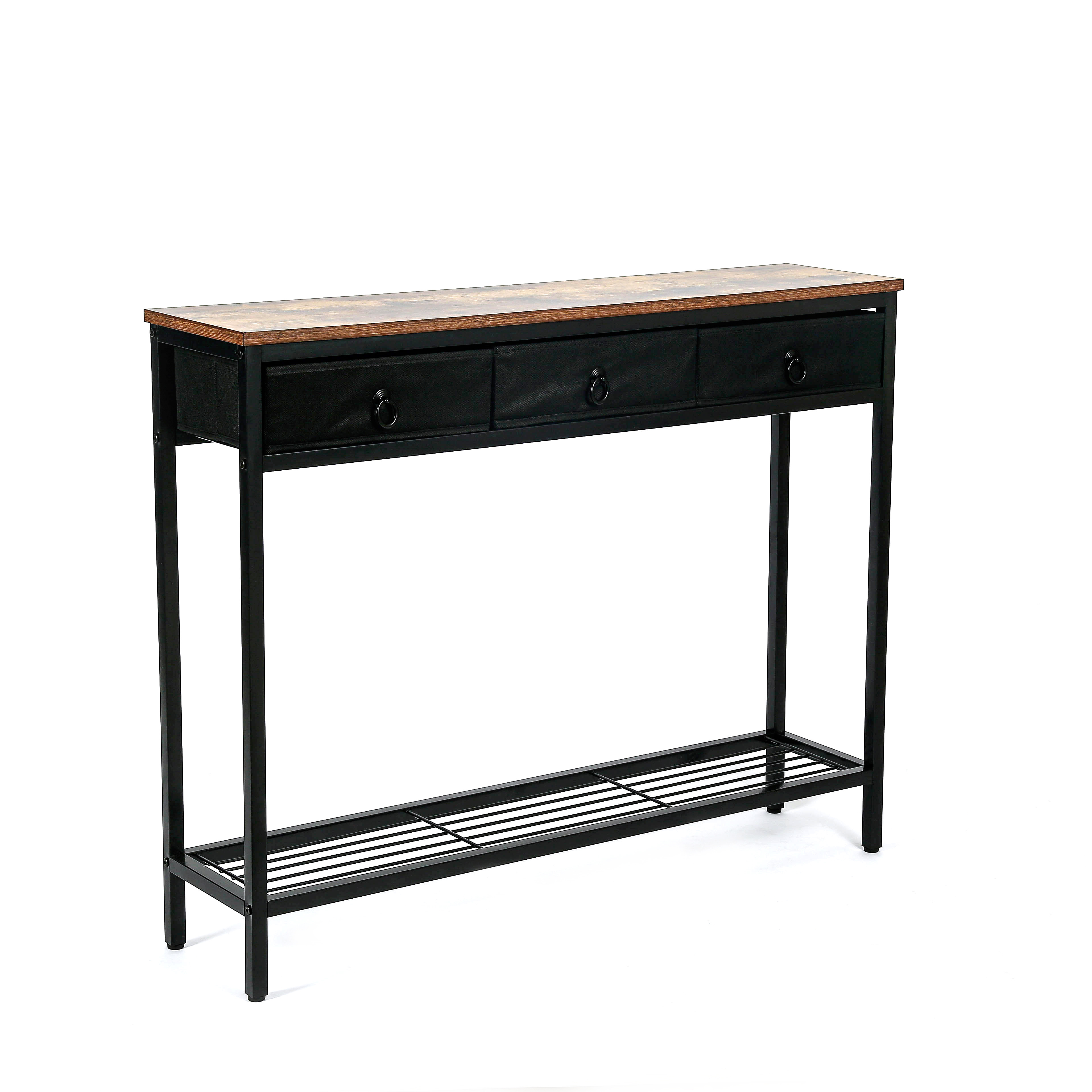 Retro hallway table with Two Levels, Console Table With Undershelf, Living Room, Chest Drawer Furniture (3 Drawer, Black)