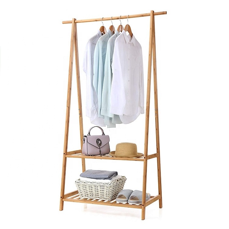 Portable Super Large Clothing bamboo cloth drying hanger rack with 2 Wheel Entrance