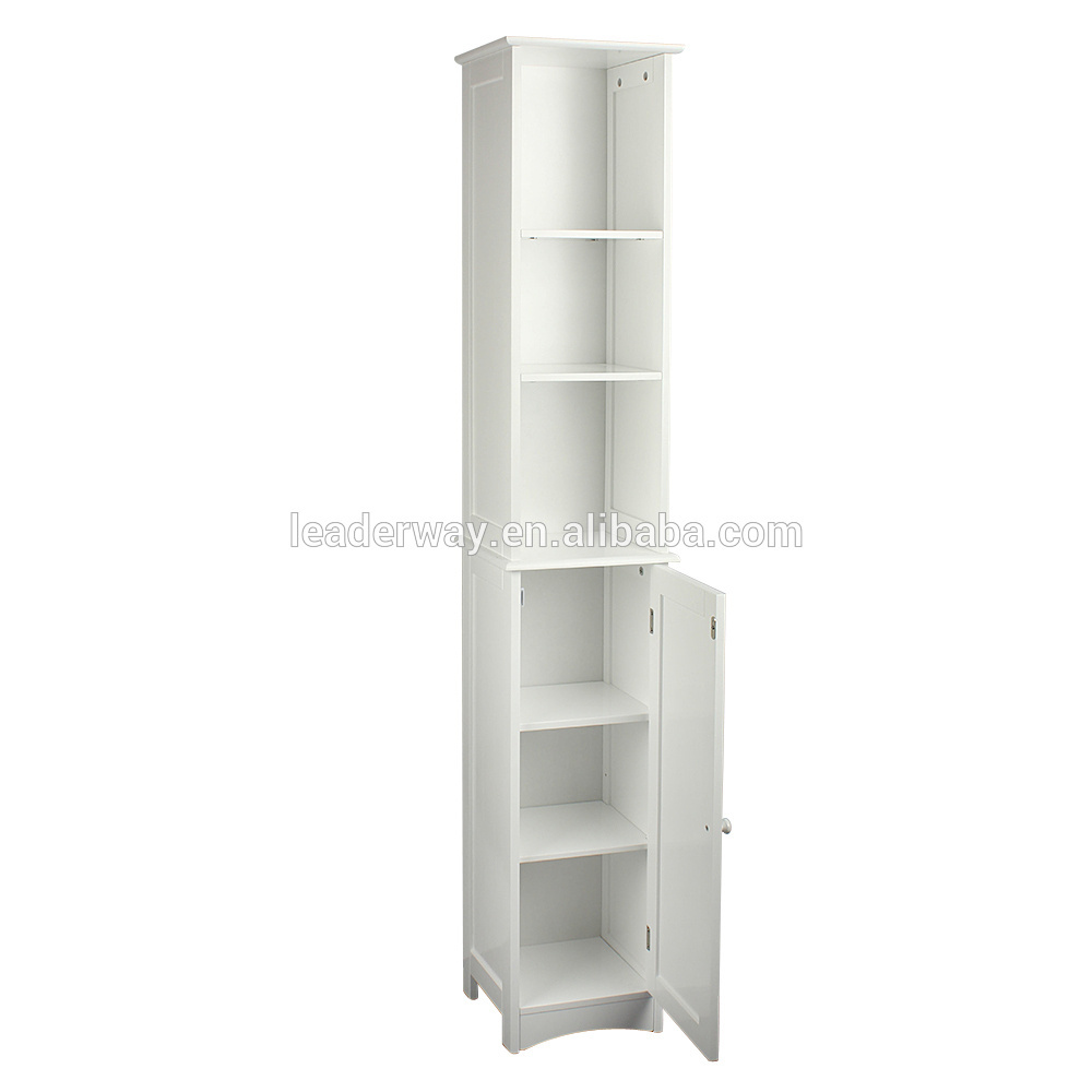 Top quality wood slim shelf storage tall cabinet bath linen tower