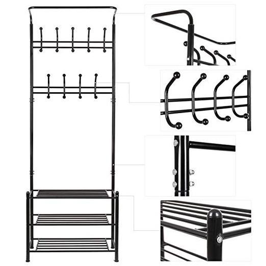 Metal Entryway Coat Hat Cloth Rack Shelf With Shoe Organizer For Home Use