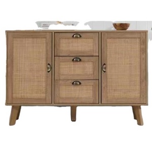 Rattan Sideboards Cabinet Storage With 3 Drawer and Metal Handles and 2 Doors Living Room Furniture