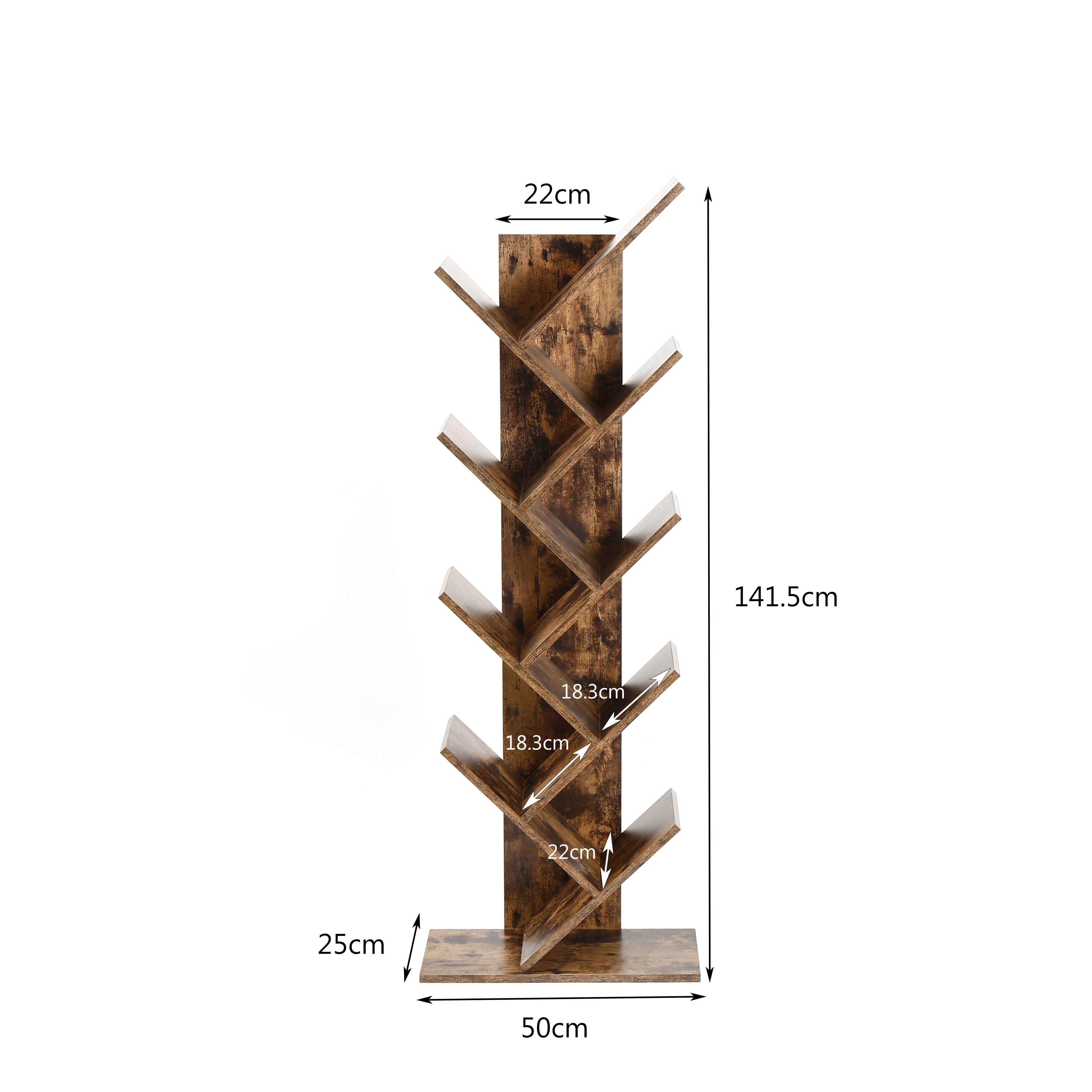 Tree Bookshelf 9-Tier Floor Standing Bookcase for Living Room Bedroom, Utility Organizer Shelves for Home Office