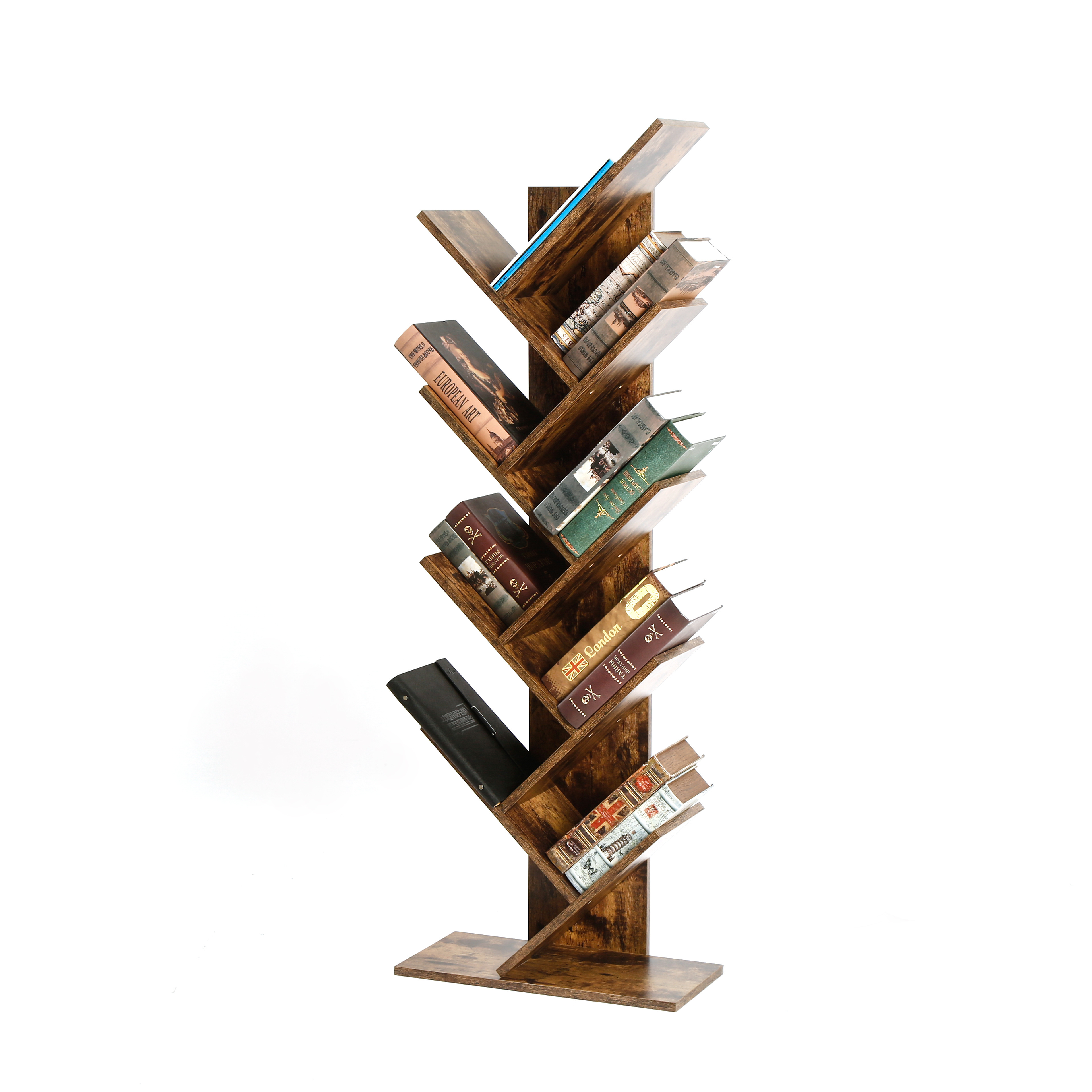 Tree Bookshelf 9-Tier Floor Standing Bookcase for Living Room Bedroom, Utility Organizer Shelves for Home Office