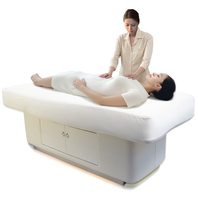 Luxurious wood grain with foot control LED base 3 motor massage beauty bed can be customized color face bed for beauty salon