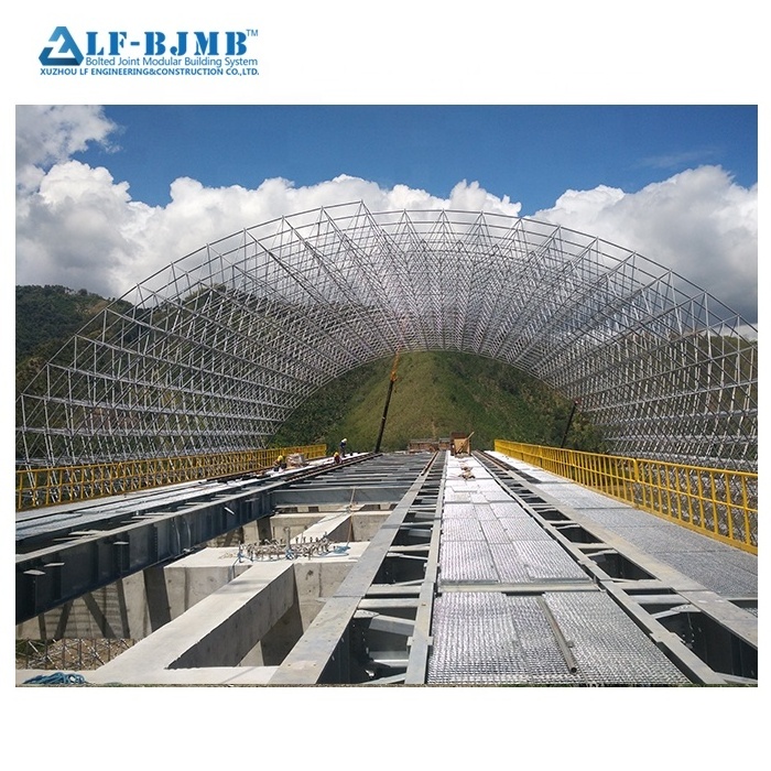 Prefabricated large span steel truss structure roof bulk storage shed coal warehouse cement plant