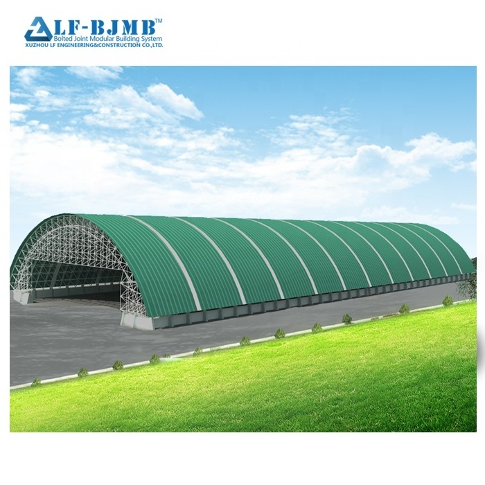 Prefabricated large span steel truss structure roof bulk storage shed coal warehouse cement plant