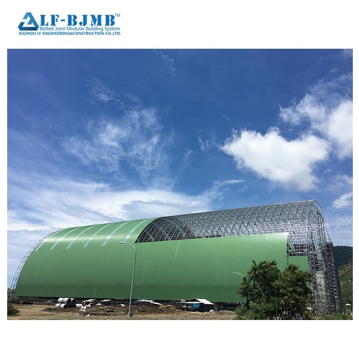 Prefabricated large span steel truss structure roof bulk storage shed coal warehouse cement plant