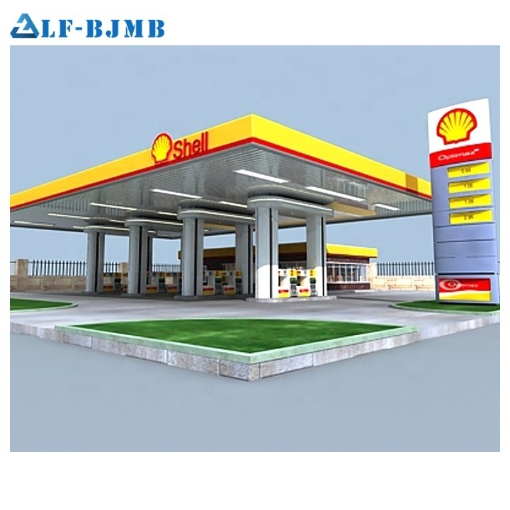 Light steel space frame canopy gas station construction