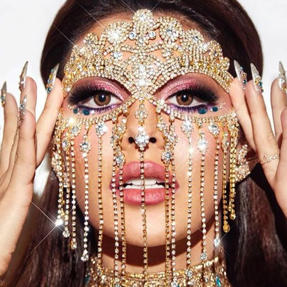 Sexy Rhinestone Diamond Mask Crystal Beads Tassel Party Face Eye Mask Masquerade Rhinestone Hair Chain Mask