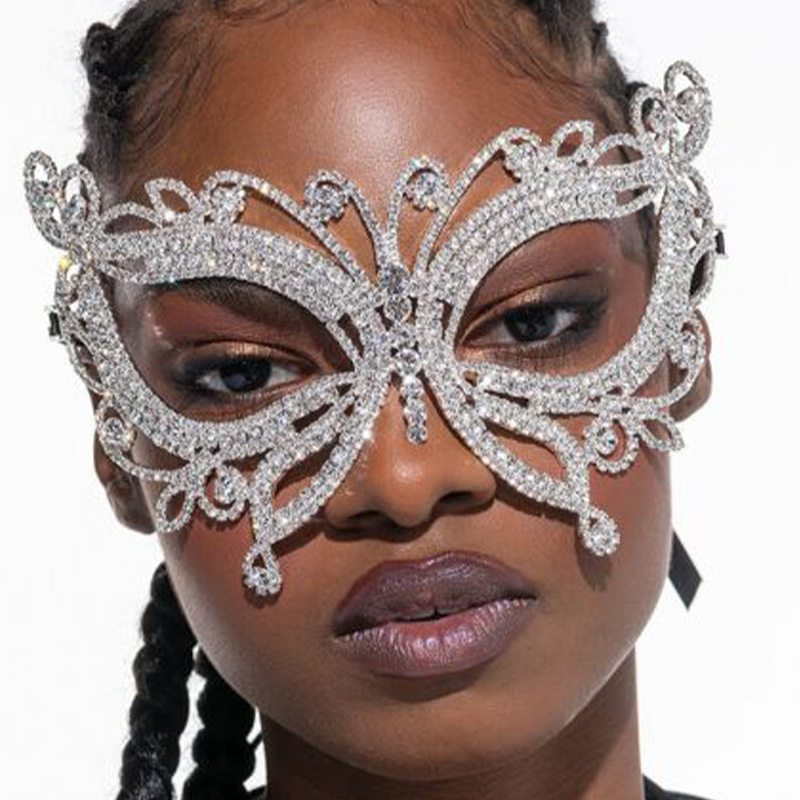 Sexy Rhinestone Diamond Mask Crystal Beads Tassel Party Face Eye Mask Masquerade Rhinestone Hair Chain Mask