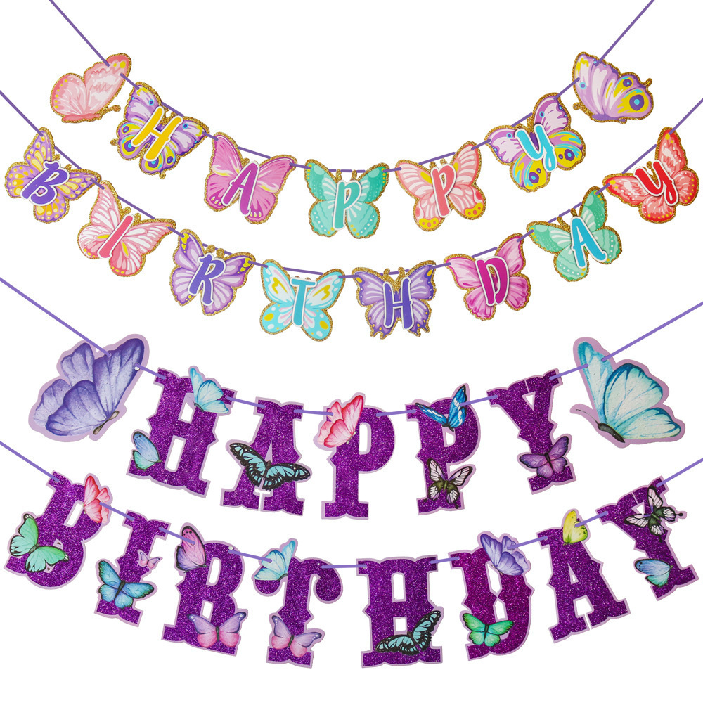 Mermaid Birthday Bunting Banner Flag Happy Birthday Party Layout Banner Background Decorative String Paper Flag