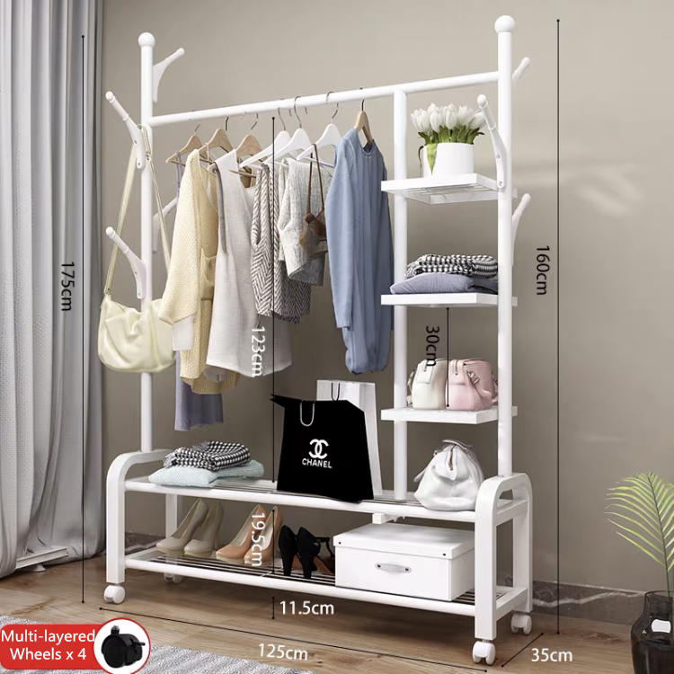 Wholesale New Design Clothes Rack Coat Hanger Stand Stainless Steel Clothes Drying Rack Bag Shoes Storage Hat Hanging shelf