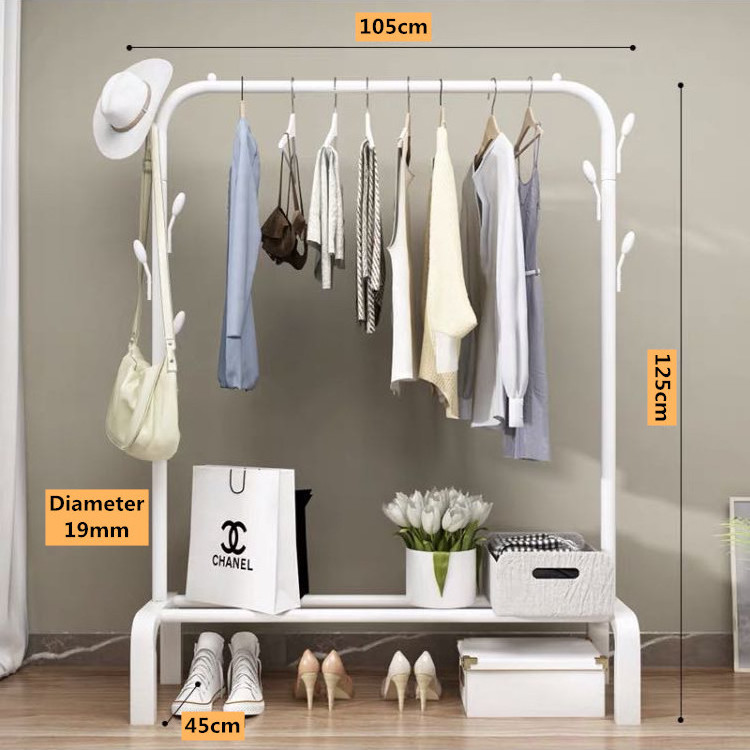 Wholesale New Design Clothes Rack Coat Hanger Stand Stainless Steel Clothes Drying Rack Bag Shoes Storage Hat Hanging shelf