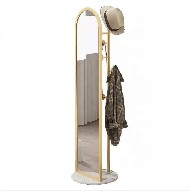 New simple modern bedroom home marble wearing mirror iron floor standing dress up hanging clothes bag hat rack