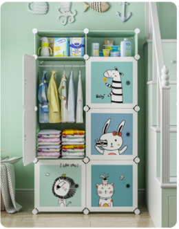 Cartoon design children's plastic Diy wardrobe locker folding cabinet baby closet children's cabinet modern furniture multifunct