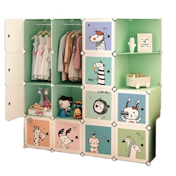 Cartoon design children's plastic Diy wardrobe locker folding cabinet baby closet children's cabinet modern furniture multifunct