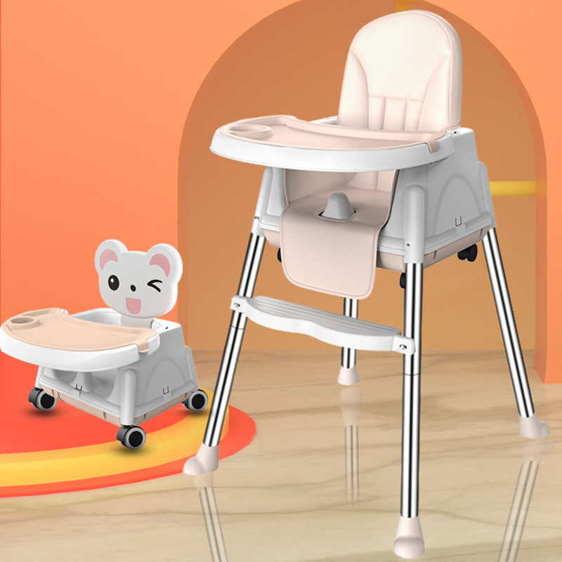 Portable Baby Dining Chair Adjustable Height Kids High Leg Chair Folding Baby Booster Seat Feeding Chair With Wheels