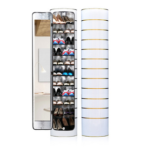 New large size and large space rotatable shoe rack living room with mirror LED lamp and deodorizing shoe cabinet