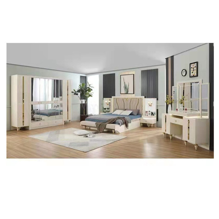 Luxury Home Furniture Bedroom Set King Size Bed Mirror Makeup Table Wardrobe Closet For Bedroom