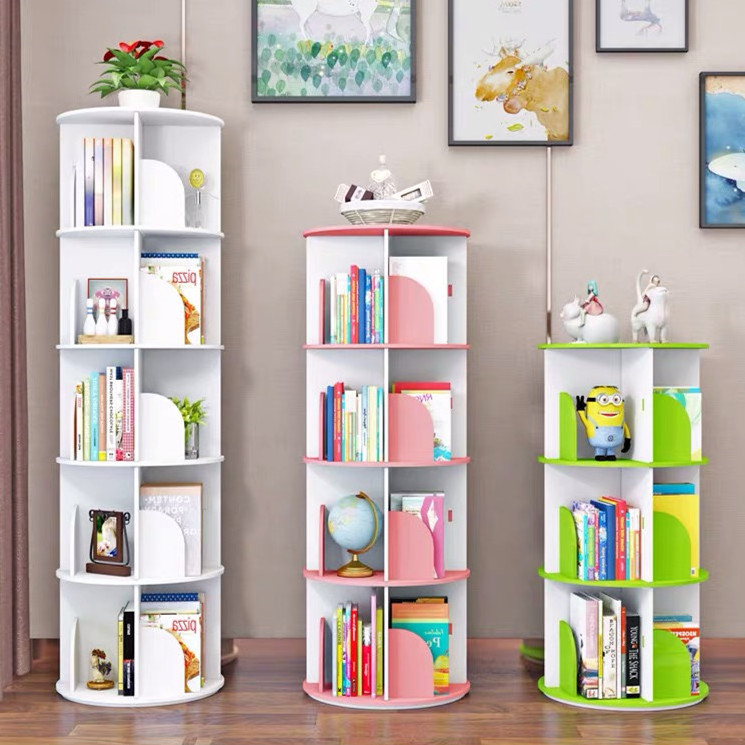 Kids Rotatable Bookshelf 360 Degree Wood Bookcase Revolving Storage Holders Racks Bookcase For Children