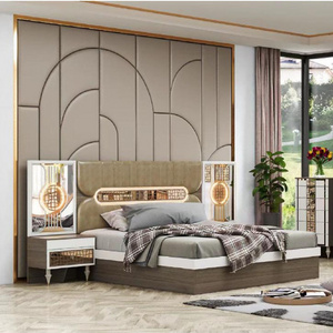 New Design  Wooden King Size Bed Leather Headboard Master Room Luxury Full Mdf Modern Furniture Bedroom Set