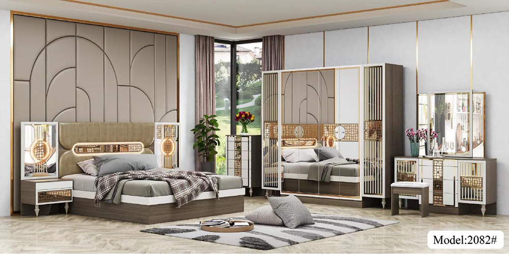 New Design  Wooden King Size Bed Leather Headboard Master Room Luxury Full Mdf Modern Furniture Bedroom Set