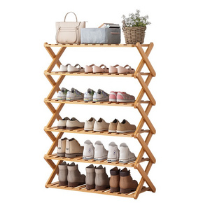 Multi layer custom furniture household economic indoor free folding bamboo storage shelf shoe cabinet