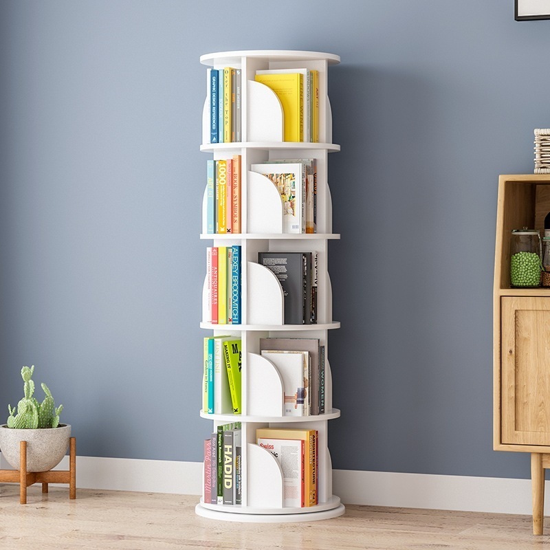 Popular Modern Style Bookcase Wood Simple Book Shelves Vintage Wood Plastic Board 360 Degree Rotation Bookshelf