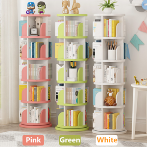 Kids Rotatable Bookshelf 360 Degree Wood Bookcase Revolving Storage Holders Racks Bookcase For Children