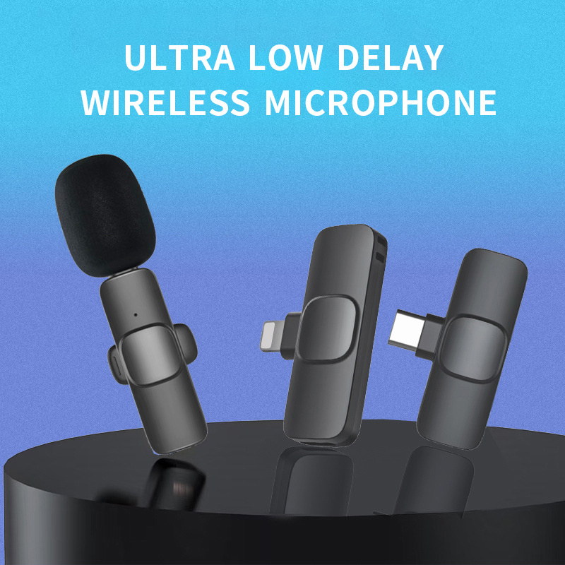 2023 New 1 Drag 2 Microphone Lavalier 2.4GHz 2 in 1 Portable Mini Microphone Wireless Recording Microphone for iPhone