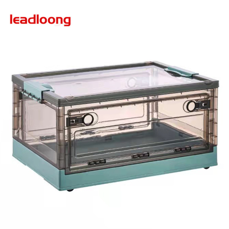 Plastic Stackable Clear Transparent Collapsible Storage Crate With wheels Foldable Boxes With Lid For Toy/Cloth/Snack/Home Use