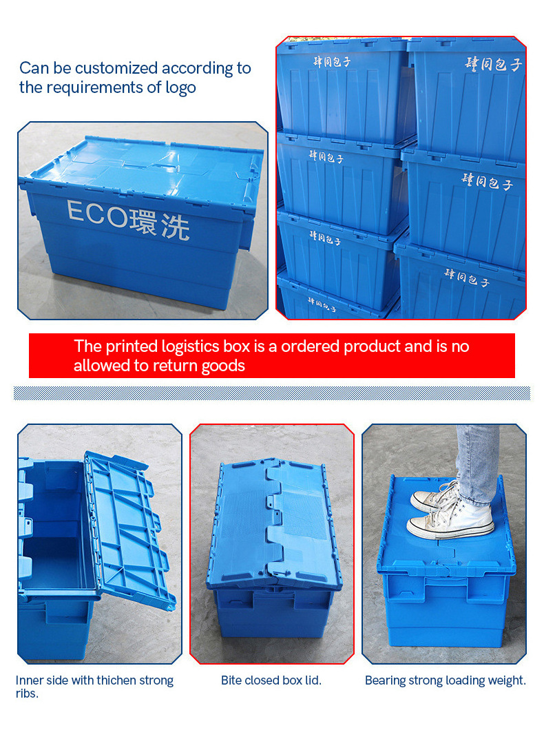 Crate Logistic Box Heavy Duty Nestable and Stackable Moving Storage Plastic Plastic Tote Plastic Stacking Box with Lid Solid Box