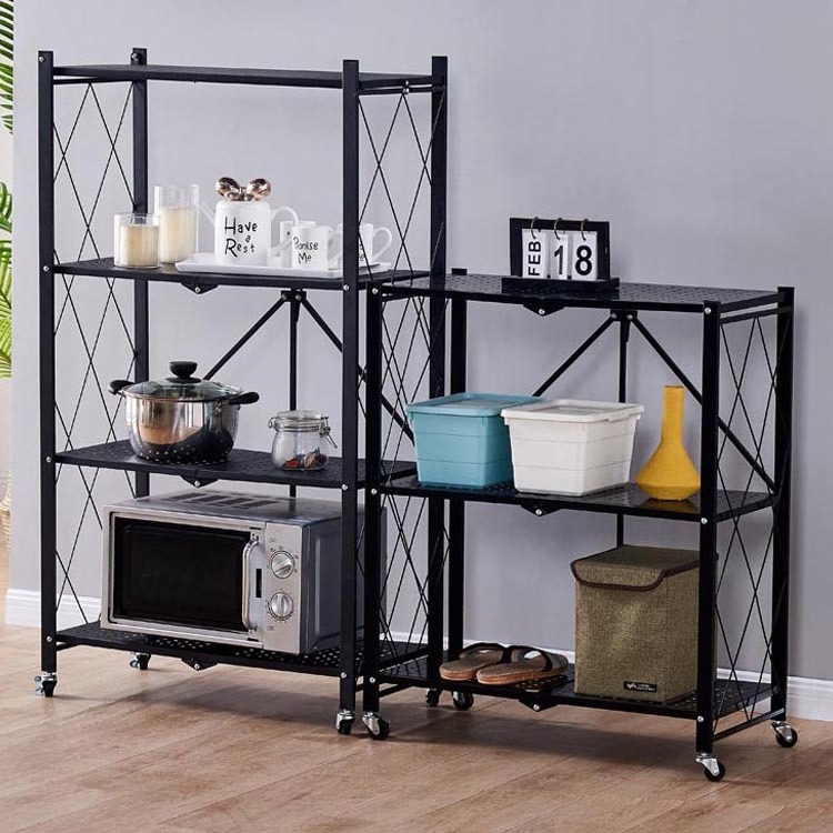 Foldable Warehouse Storage Holders Metal Microwave Oven Shelf  Stand Kitchen  Appliances folding Storage Rack Cabinet