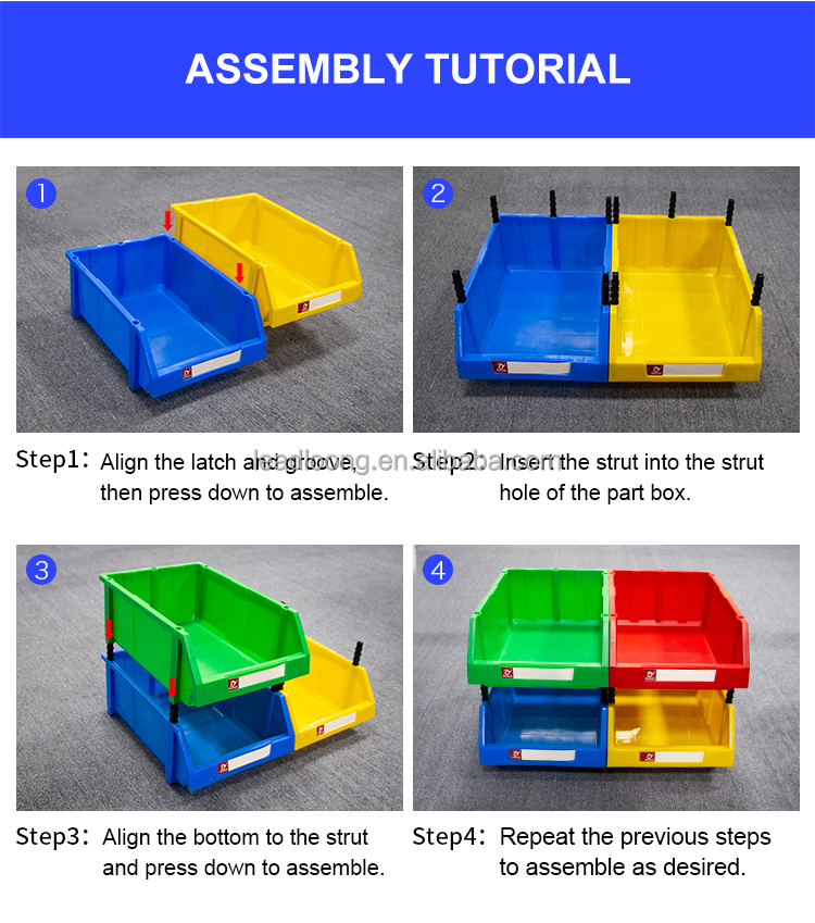 Large plastic stackable organizing warehouse storage bin used industrial shelf bins for garage