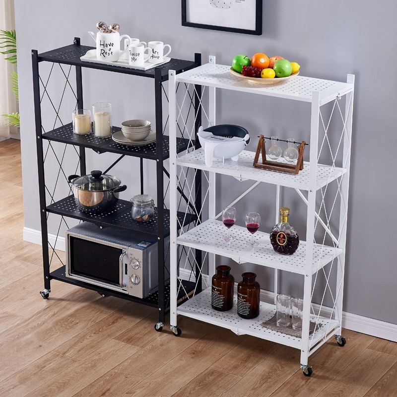 Foldable Warehouse Storage Holders Metal Microwave Oven Shelf  Stand Kitchen  Appliances folding Storage Rack Cabinet