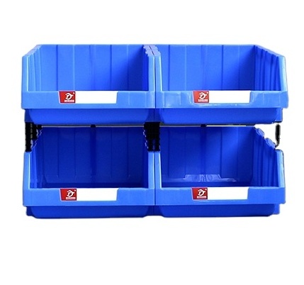 Large plastic stackable organizing warehouse storage bin used industrial shelf bins for garage