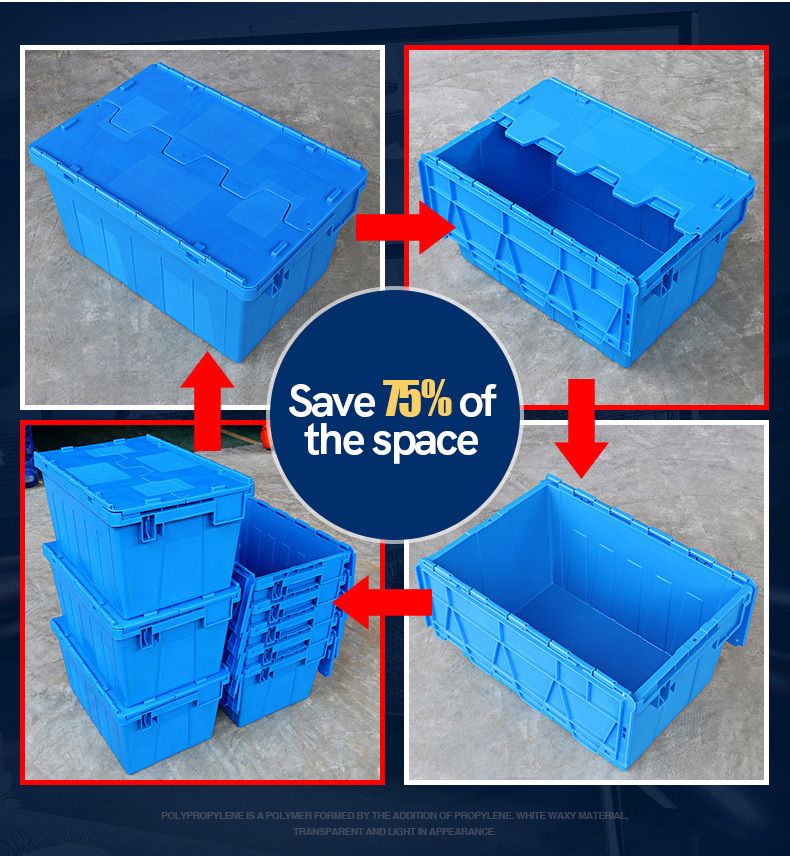 Crate Logistic Box Heavy Duty Nestable and Stackable Moving Storage Plastic Plastic Tote Plastic Stacking Box with Lid Solid Box