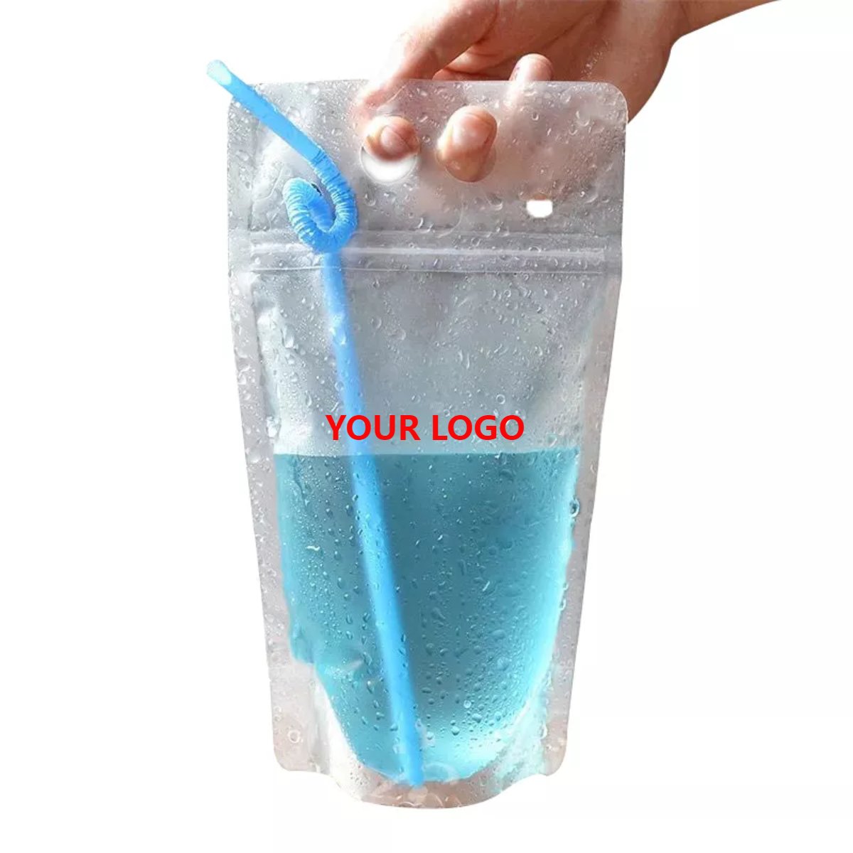 Transparent Clear Reclosable Hand Held Zipper Plastic Clear Juice Drink Pouches with Straws