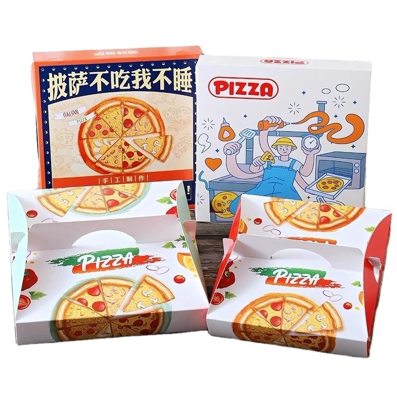 Custom Print 13 Inch Corrugated Disposable White Yellow Pizza Packing Paper Box With Logo