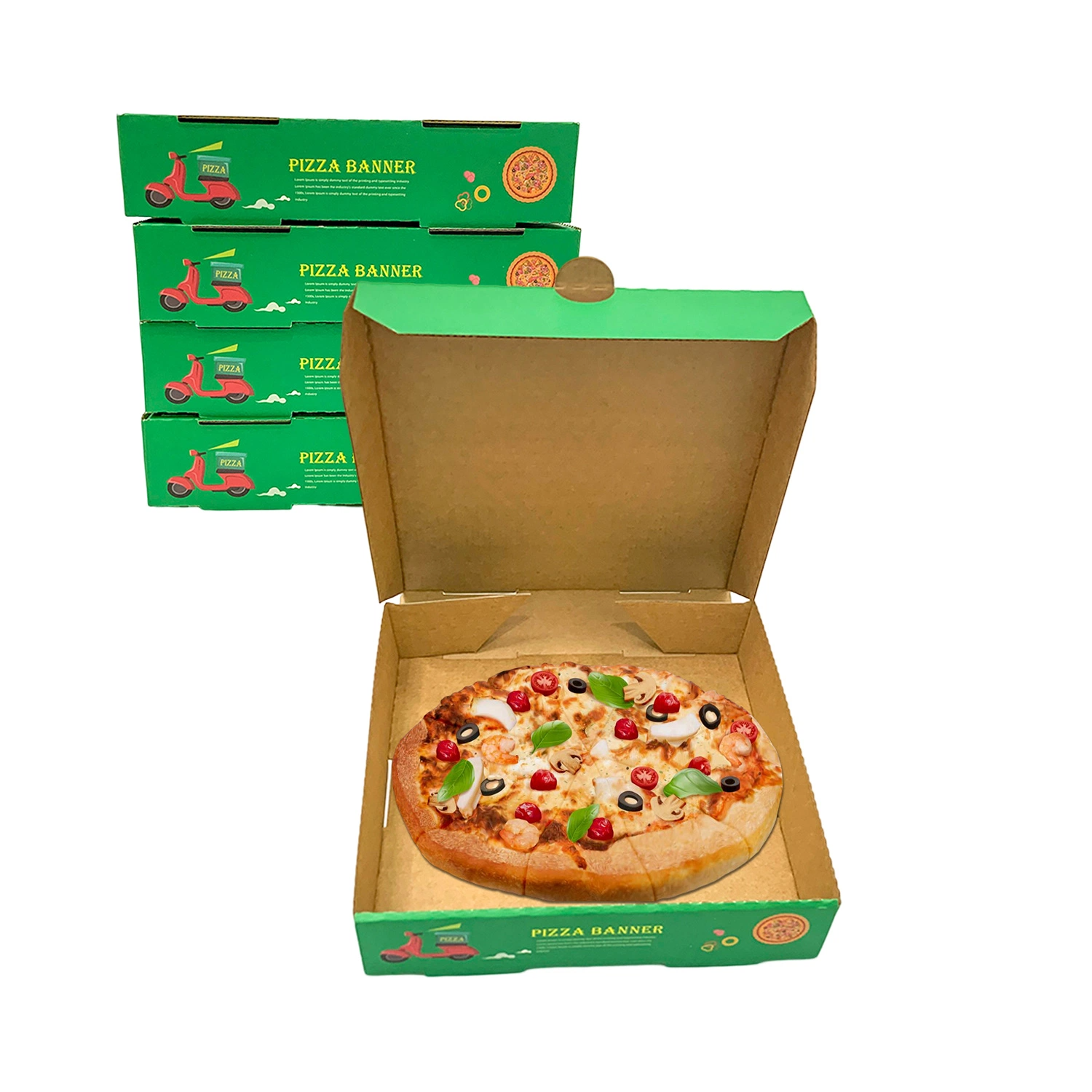 12 Inch Kraft Paper Biodegradable Food Grade Window Pizzas Packing Paper Boxes For Wholesale