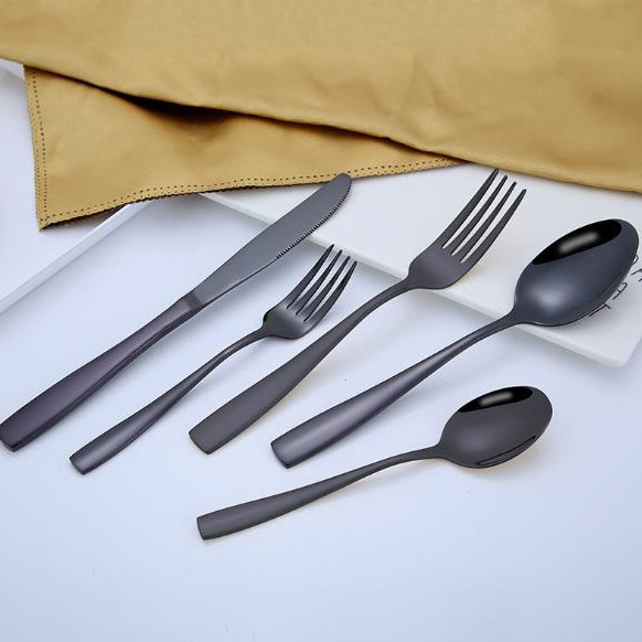 Amazon Hot Sale 20-Piece Black Knife Fork Spoon Silverware Set Stainless Steel Black Cutlery