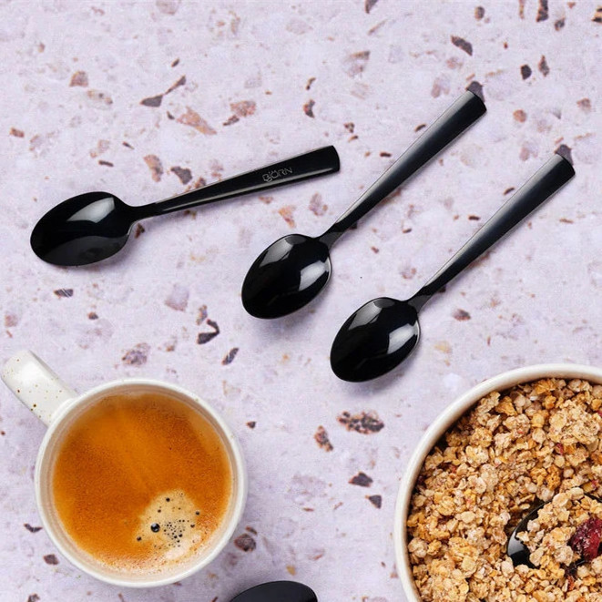 OEM ODM Acceptable Tea Coffee Spoon Set Black Plated 6-Pieces Stainless Steel Tea Spoons