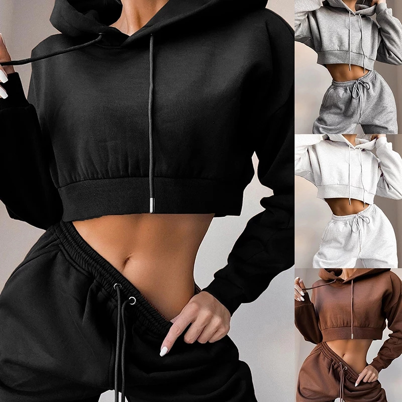 Fitness 2 piece Custom Athletic Plus Size Zip Up Women Sweatsuit Jogger Set Oversized Crop Top And Trousers Tracksuits For Women