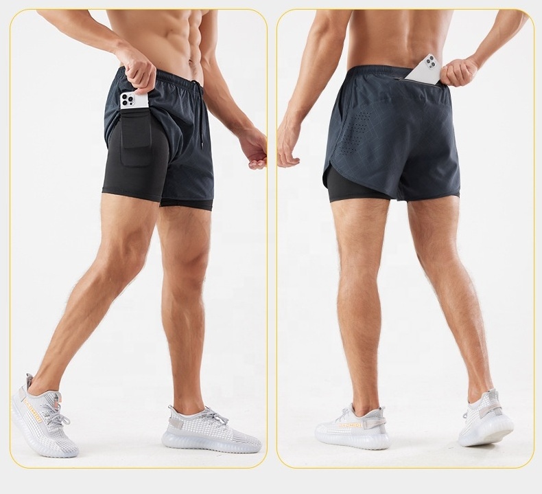 Blank High Quality Breathable Quick Dry Workout Sport Mens Athletic Wear Custom Gym Running Mesh 2 In 1 Shorts For Men