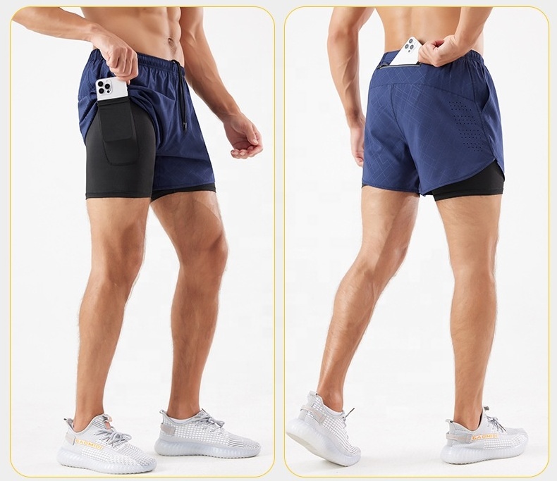 Blank High Quality Breathable Quick Dry Workout Sport Mens Athletic Wear Custom Gym Running Mesh 2 In 1 Shorts For Men