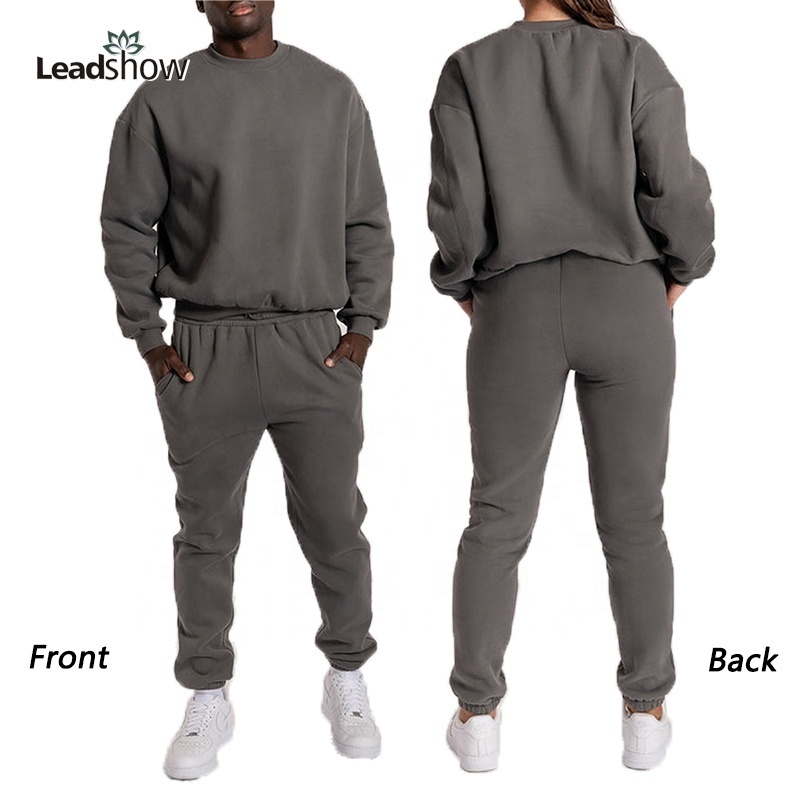 High Quality Custom Cotton Unisex Plain Crewneck Oversized Sweatsuits 2 Piece Set Plus Size Blank Joggers Sportswear Tracksuits