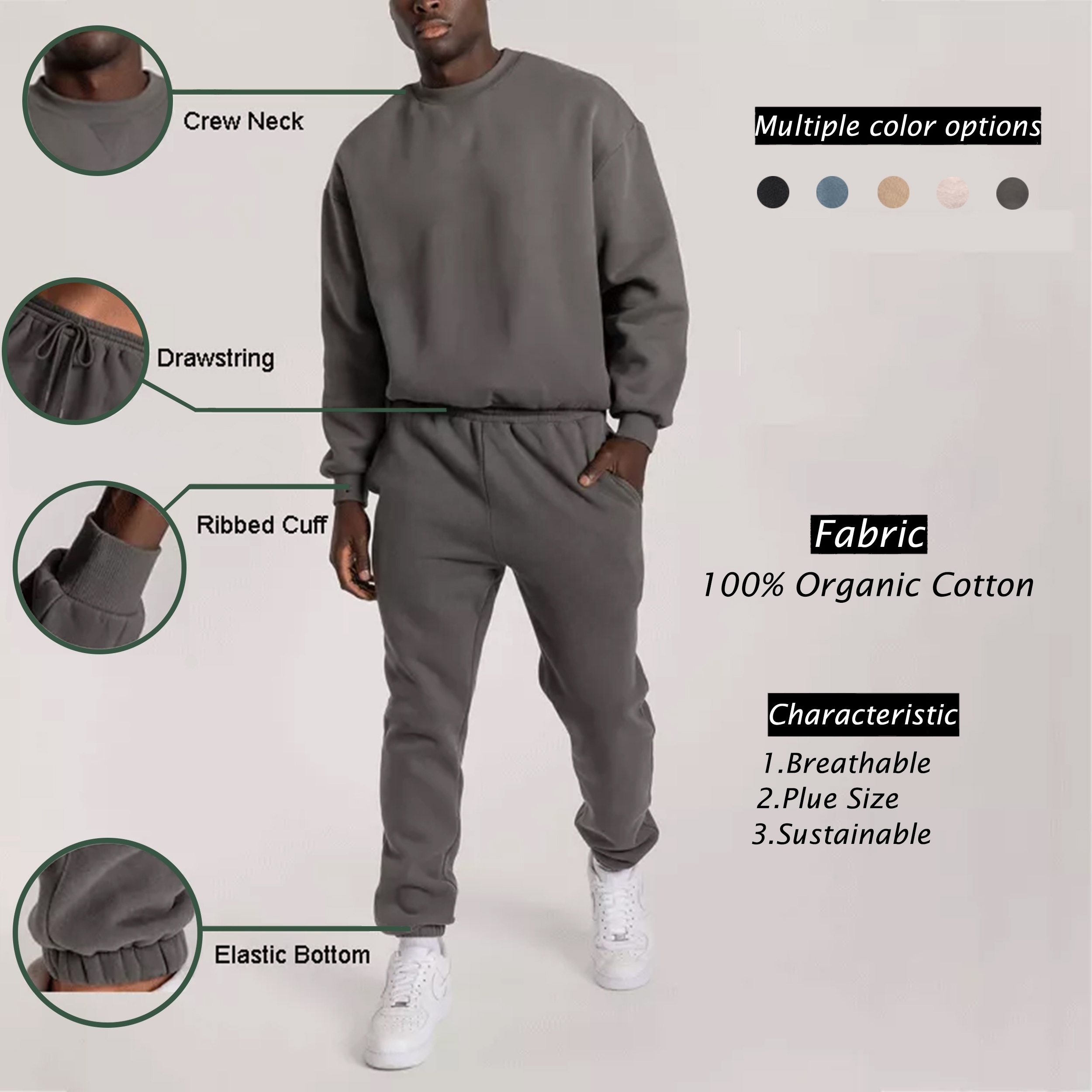 High Quality Custom Cotton Unisex Plain Crewneck Oversized Sweatsuits 2 Piece Set Plus Size Blank Joggers Sportswear Tracksuits