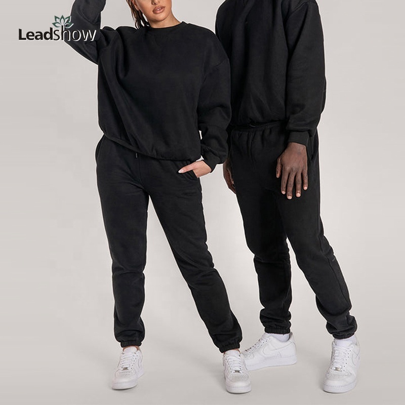 High Quality Custom Cotton Unisex Plain Crewneck Oversized Sweatsuits 2 Piece Set Plus Size Blank Joggers Sportswear Tracksuits