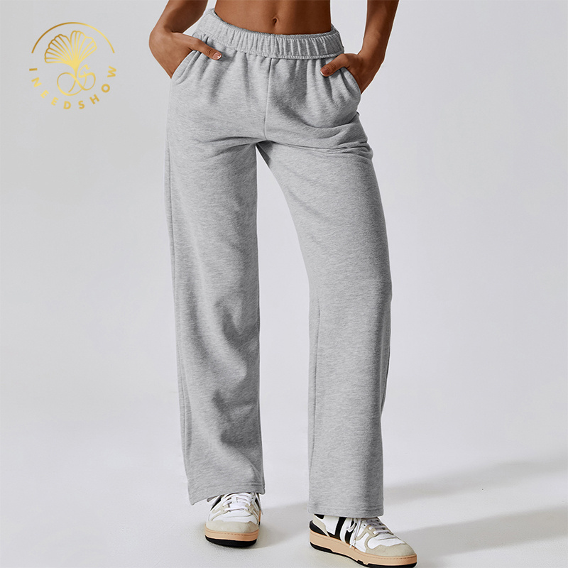 Wholesale Heavyweight Streetwear French Terry Fleece Wide Straight Leg Loose Sweatpants